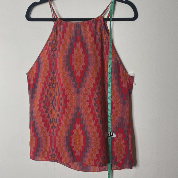 Allison Joy Alina Halter Firebrick Red Orange & Gray Aztec Sleeveless Top XS - Picture 9 of 10
